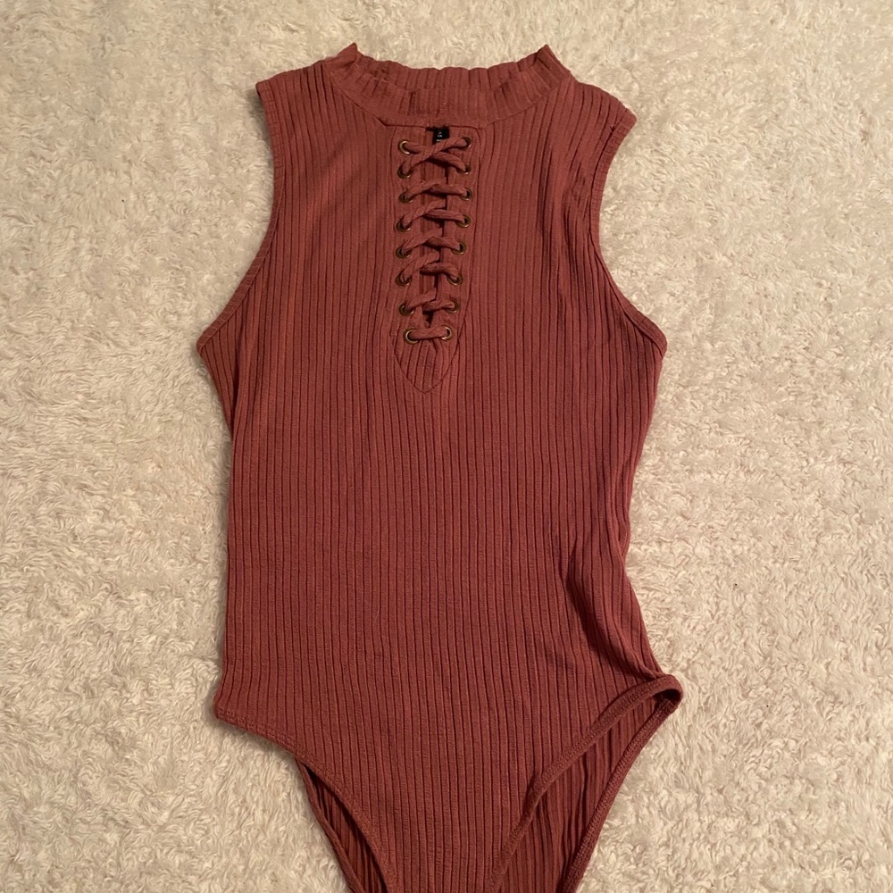 Mock Neck Ribbed Body suit Size Lg but fits tight